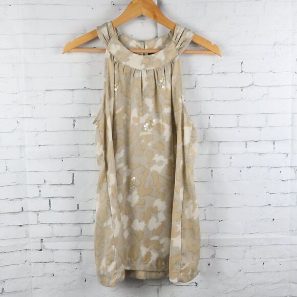 APT 9 TAN GREY & WHITE HIGH HALTER NECK SLEEVELESS TOP WITH SEQUIN DETAIL SIZE M - Picture 1 of 8